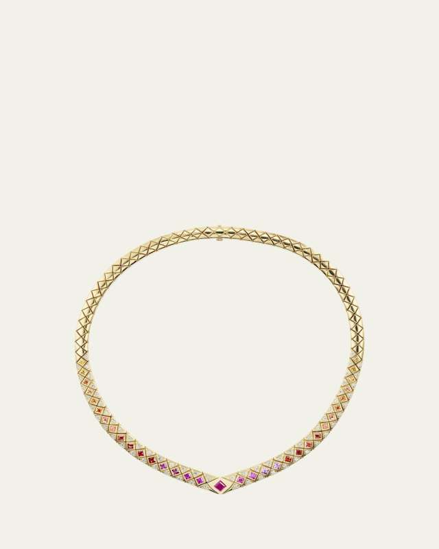 Bliss Collar Necklace with Multicolor Sapphires, Rubies and Diamonds